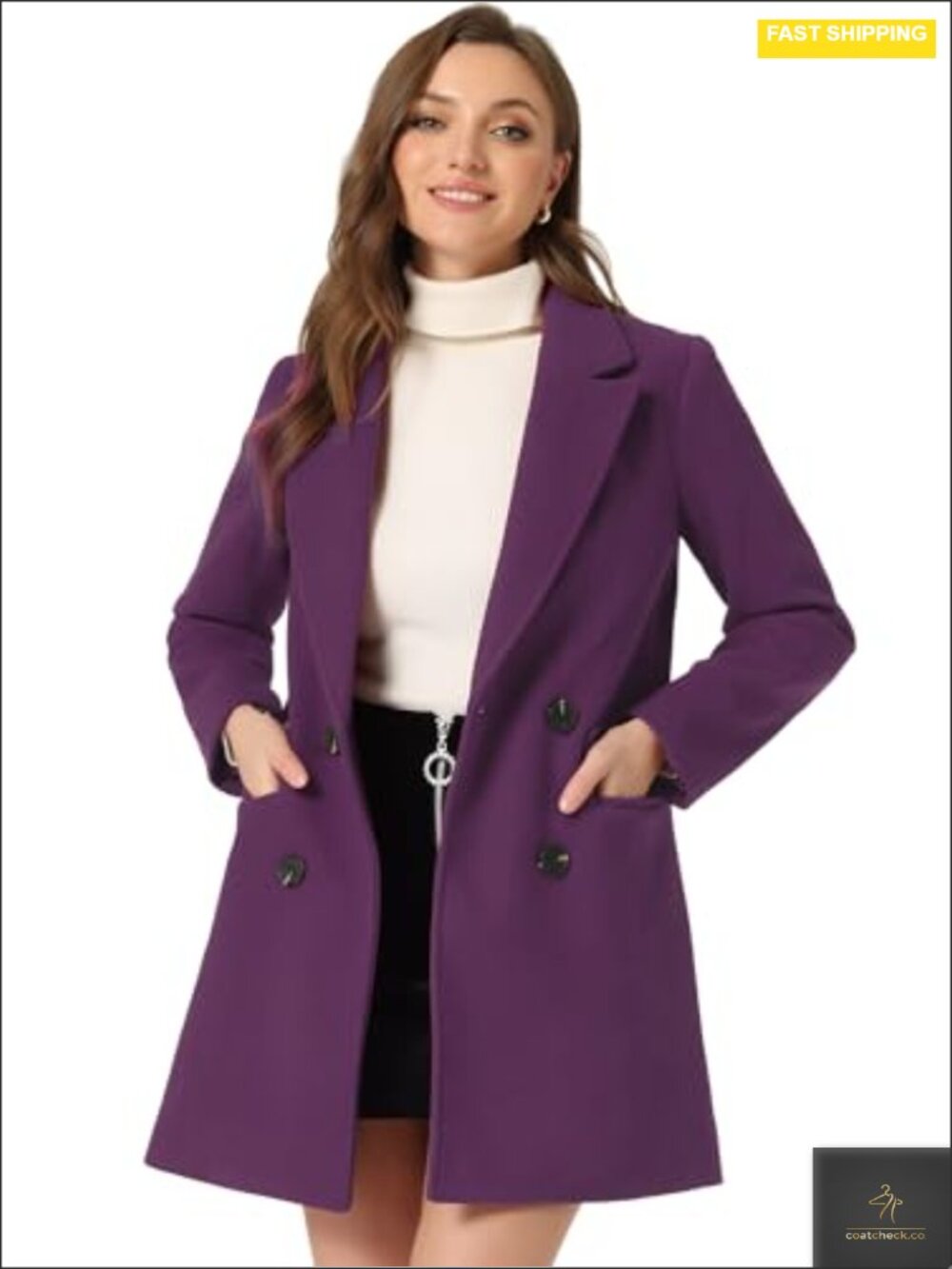 Winter Double Breasted Notch Lapel Belted Mid Long Coat with Flap Pockets